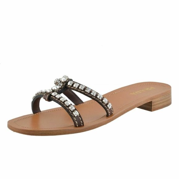 Prada Women's Leather Crystal Decorated Flip Flop - Picture 1 of 8